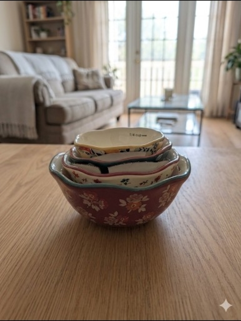 The Pioneer Woman Nesting Measuring Bowls, 4-Piece Ceramic Set, Floral Patterns